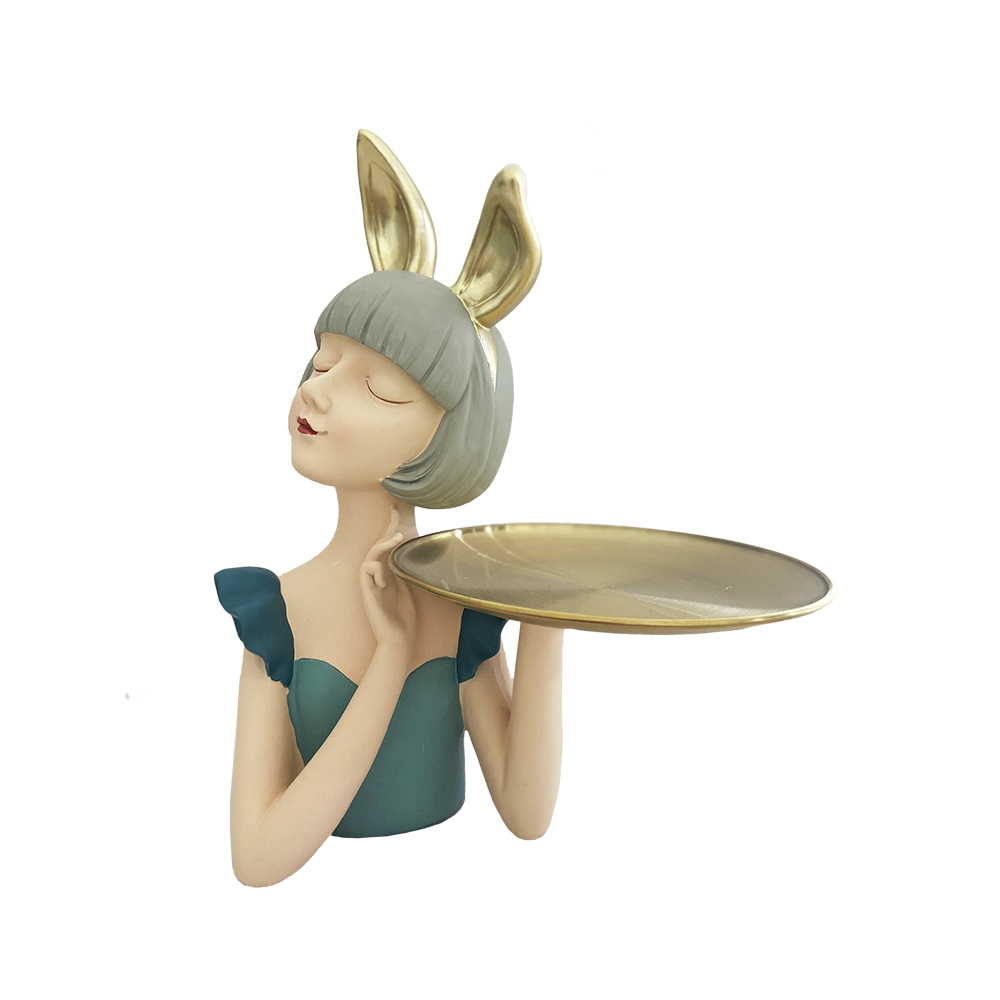 Heimtextilien Kunsthandwerk Polyresin Figur Dame Mädchen Skulptur Figur mit rundem Ablagefach