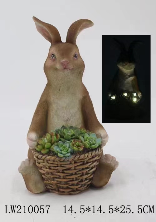 Persönlichkeit Outdoor-Gartendekoration sitzende Solarlicht-Kaninchenstatue mit LED-Laternenbeleuchtung