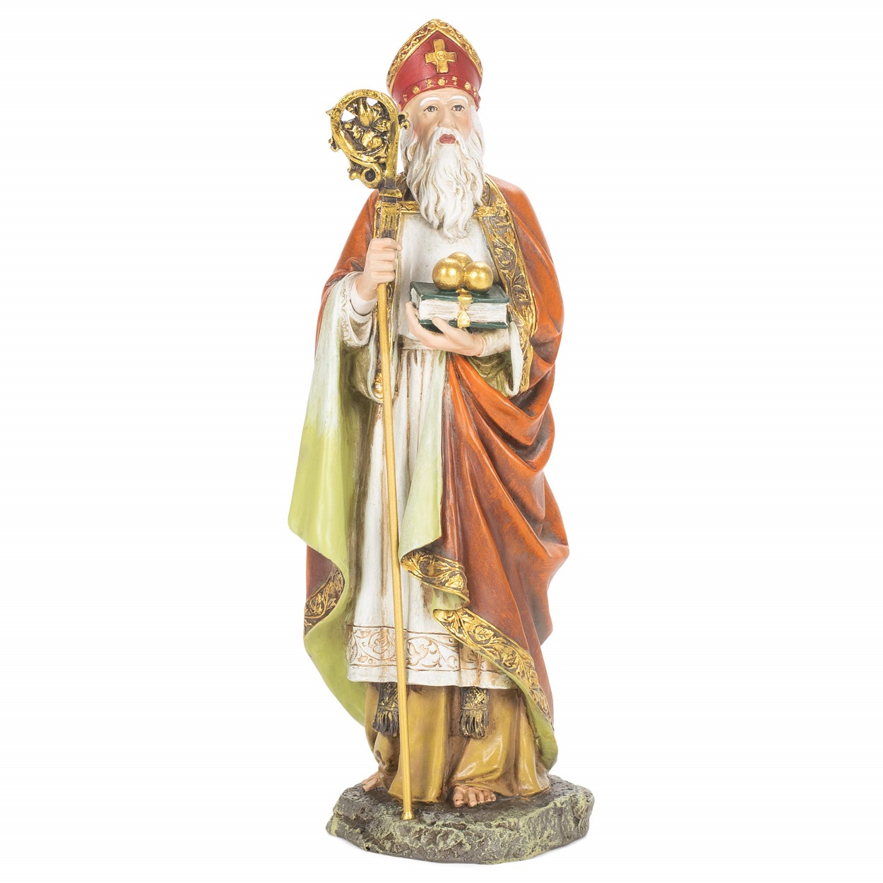 Nikolausfigur, stehende Statue für religiöse Weihnachtsdekoration