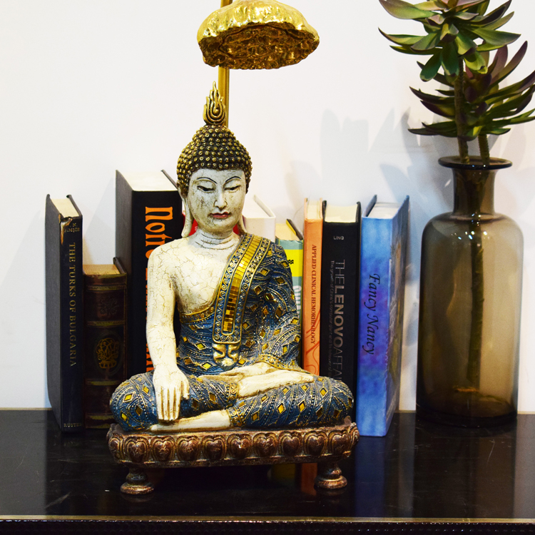 Gartenfigur, groß, sitzend, für den Innenbereich, Lotus-Buddha-Figur, Messing-Effekt, für den Außenbereich