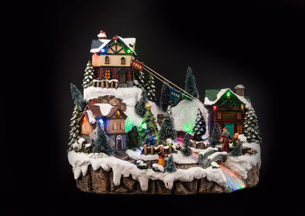 Sammelbares LED-beleuchtetes Weihnachtsfeiertags-animiertes Weihnachtsschnee-Dorfhausfiguren-Set