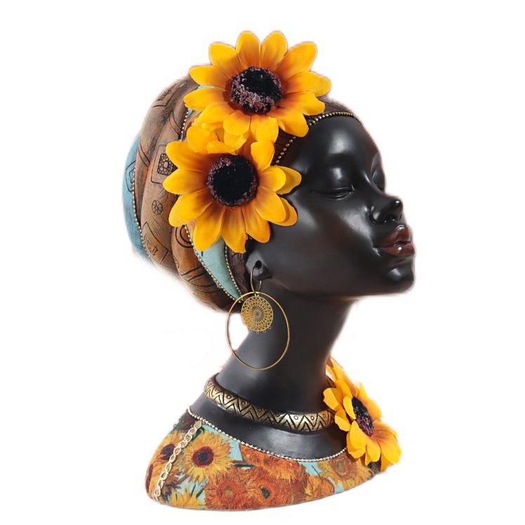 Mädchenbüste im afrikanischen Stil mit Sonnenblumenharz-Heimtextilien-Dekor