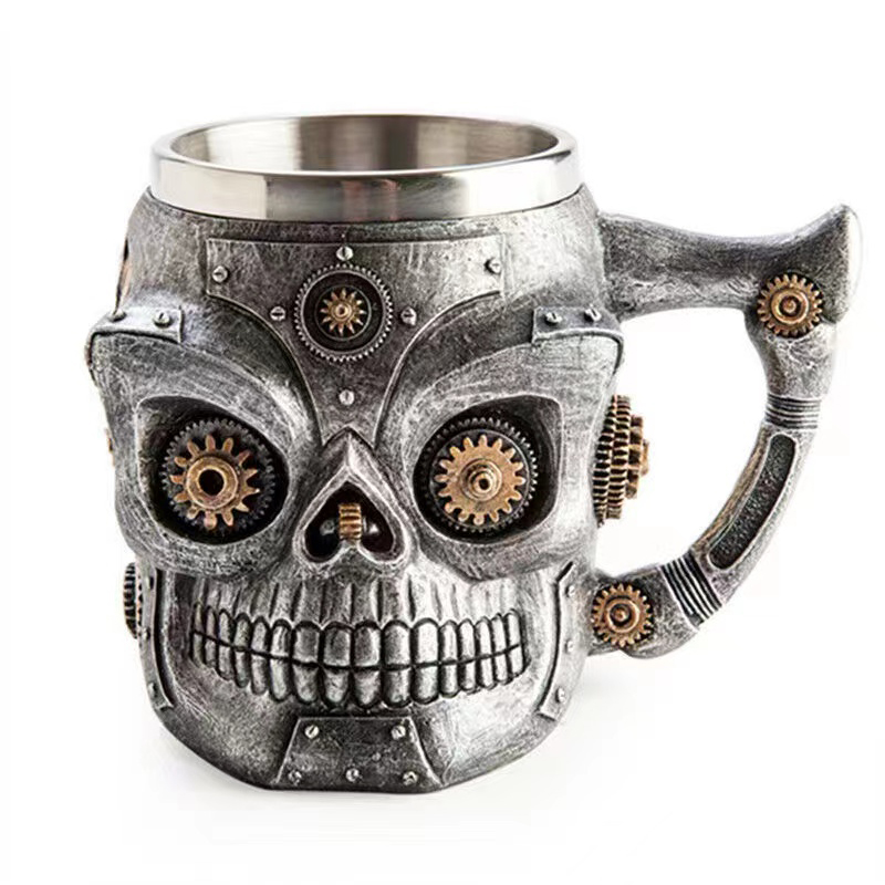 Halloween-Dekoration realistische Totenkopf-Kaffee-Bierkrug-Sets mit Edelstahlfutter zum Verkauf
