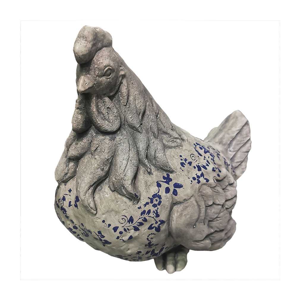 Garten-Skulptur, Zement, grauer Vogel, Tierfigur, sitzend auf dem Stein